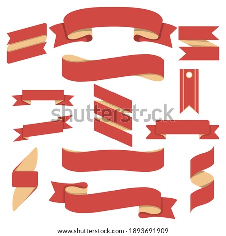 Red ribbon banner set. Isolated blank ribbon label icon collection. Scroll sign design