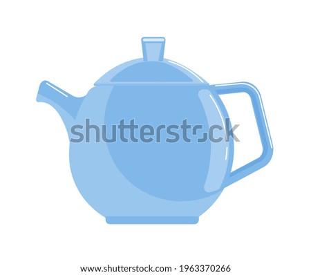 Blue cartoon teapot isolated on white background
