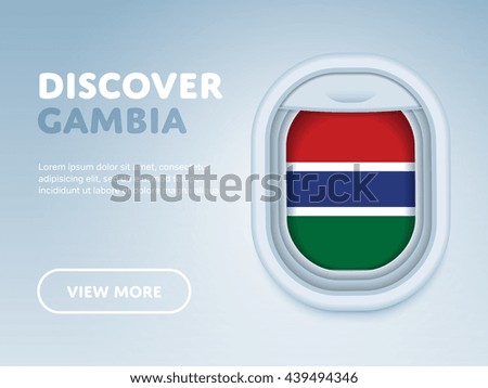 Flight to Gambia traveling theme banner design for website, mobile app. Modern vector illustration. Vacation. Tourism concept. Travel banner. Adventure in Gambia. Journey concept.