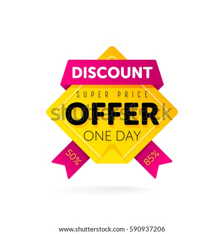 Discount tag with special offer sale sticker. Promo tag discount offer layout. Sale label with advertise offer template. Sticker of discount price isolated modern graphic style vector illustration.