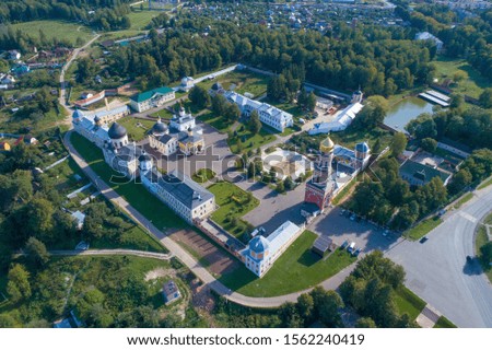 Ancient monastery Ascension David  Deserts on a sunny August day (aerial photography). Moscow region, Russia