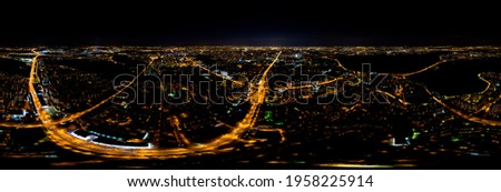 Moscow, Russia. Night panorama from the air. Big city lights. Panorama 360