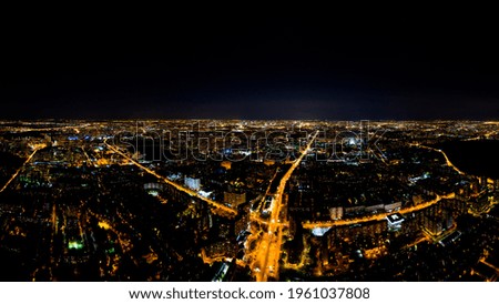 Moscow, Russia. Night panorama from the air. Big city lights