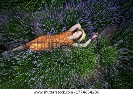 Provence - girl lies at the lavender field