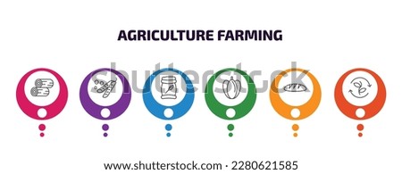 agriculture farming infographic template with icons and 6 step or option. agriculture farming icons such as wood logs, legume, fertilizer, capsicum, bread, crop rotation vector. can be used for