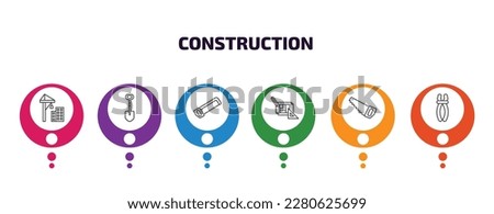 construction infographic template with icons and 6 step or option. construction icons such as constructions, interior de, hacksaw, construction plan, big saw, inclined clippers vector. can be used