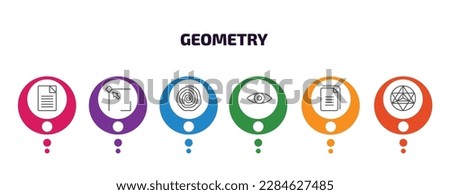 geometry infographic template with icons and 6 step or option. geometry icons such as text, edit corner, spiral, preview, copy, metatron cube vector. can be used for banner, info graph, web,