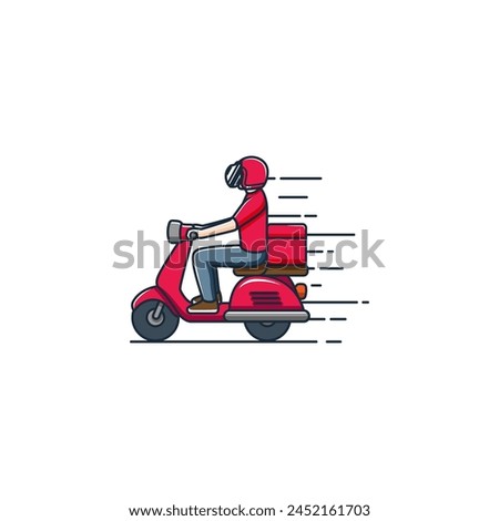 The illustration above depicts a package delivery person riding a red motorbike. Courier who will deliver orders to customers