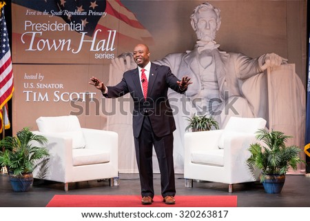 Sen. Tim Scott and Donald Trump held a Town Hall Meeting at the Koger Center on September 23, 2015 in Columbia S.C. Trump successfully connected to the full audience using his trademark humor.