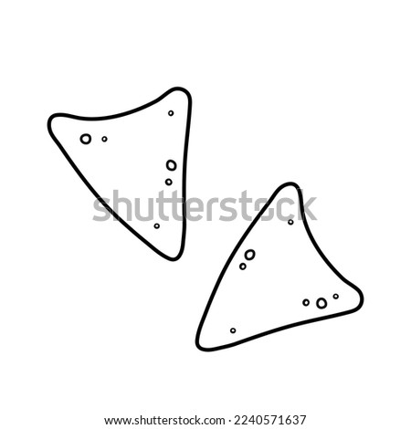 Nachos. Traditional Mexican appetizer. Corn tortilla chips. Doodle sketch style. Vector illustration isolated on white background.