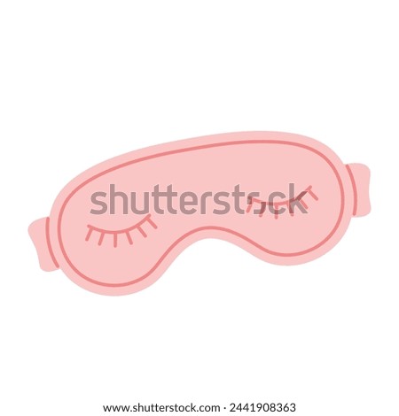 Cute pink sleep mask with eyes closed. Eye accessory for sleeping and traveling. Flat vector illustration isolated on white background.