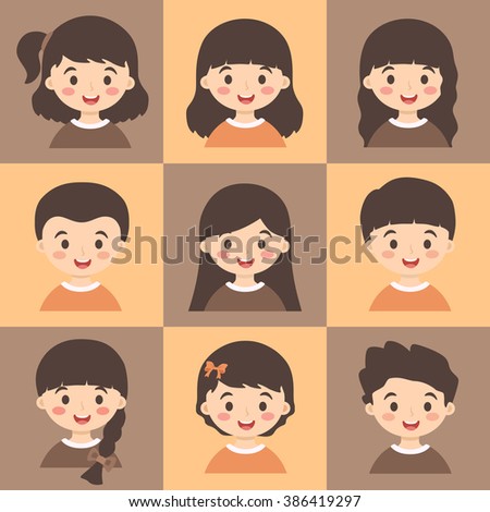 Set Of Kids Brown Orange. Vector Illustration Set Of Cute Kids Cartoon ...