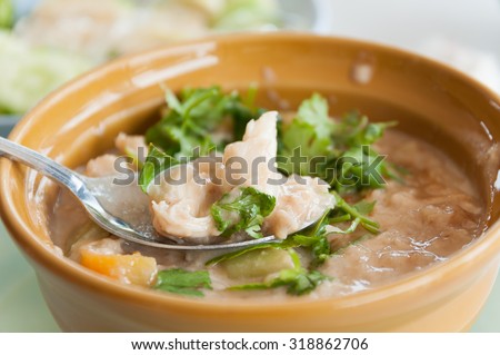 stew crab with coconut milk dip with fresh vegetables.Selective focus. Very shallow Depth of Field, for soft background.