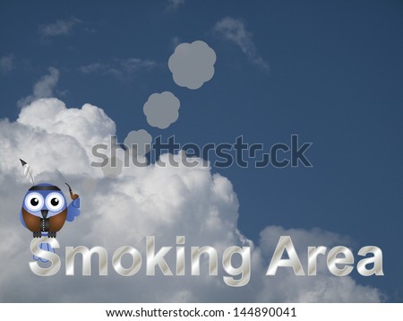 Designated smoking area text against a blue cloudy sky