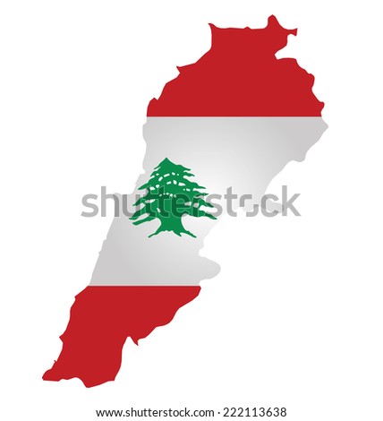 Flag of Lebanon overlaid on outline map isolated on white background 