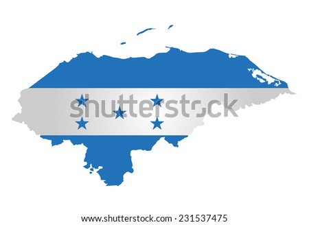 Flag of the Republic of Honduras overlaid on outline map isolated on white background 