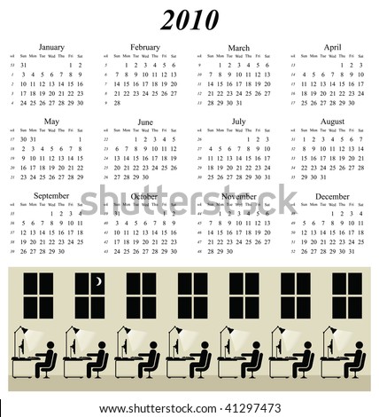 2010 calendar with working late at the office theme