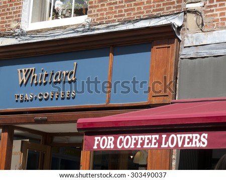 Winchester, High Street, Hampshire England - July 31, 2015: Whittard Teas and Coffee shop sign over store company established in Chelsea London in 1886