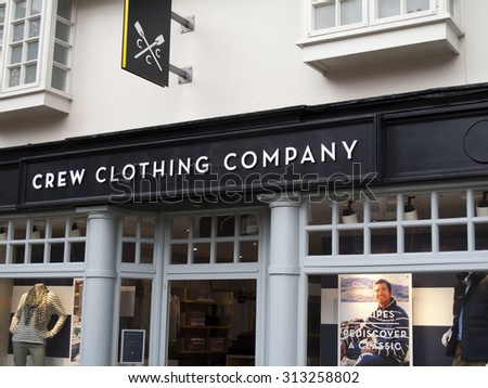 Winchester Market Street, Hampshire, England - September 4, 2015: Crew Clothing Company, UK based clothing retailer that specialises in luxury British casual wear for men and women