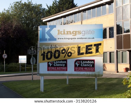 Andover, Kinsgate, Hampshire, England - September 6, 2015: Commercial office units let sign