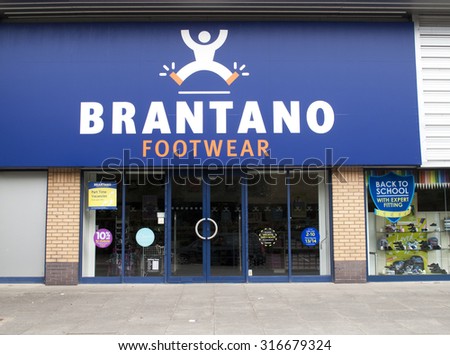 Andover, Retail Park, Hampshire, England - September 13, 2015: Brantano Footwear UK Limited, retail stores specialising in footwear for men, women and children, owned by Macintosh Retail Group