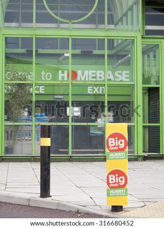 Andover, Retail Park, Hampshire, England - September 13, 2015: Homebase, Home improvement and garden centre retailer, part of the Home Retail Group