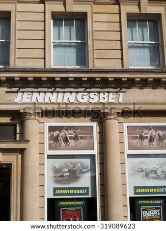 Andover, High Street, Hampshire, England - September 21, 2015: Jenningsbet bookmaker, offer a range of betting services on sporting events