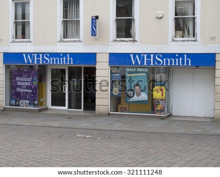 Andover, High Street, Hampshire, England - September 25, 2015: W H smiths, British retailer selling books, stationery, magazines, newspapers and entertainment products