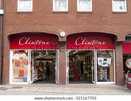 Andover, High Street, Hampshire, England - September 25, 2015: Clintons, formally branded as Clinton Cards, greeting cards and gifts