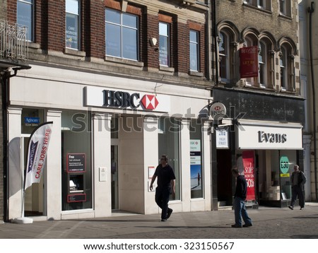 Andover, High Street, Hampshire, England - October 2, 2015: HSBC Bank local branch office, The Hongkong and Shanghai Bank