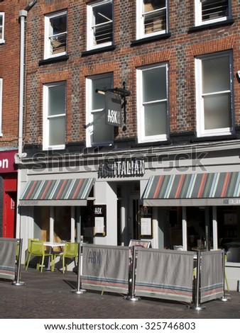 Newbury, Market Place, Berkshire, England - October 10, 2015: Ask Italian restaurant, company founded by brothers Adam and Samuel Kaye in 1993