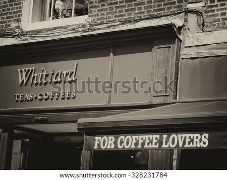 Winchester, High Street, Hampshire England - July 31, 2015: Whittard Teas and Coffee shop sign over store company established in Chelsea London in 1886