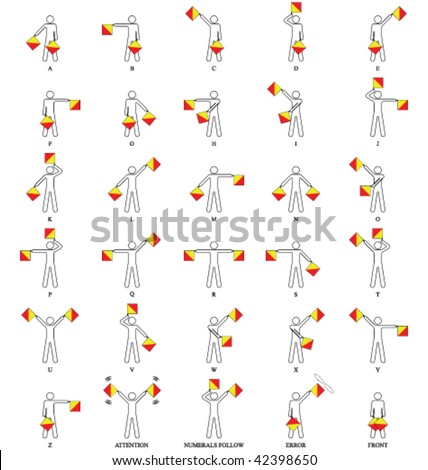 Semaphore flag positions for the alphabet each individually layered