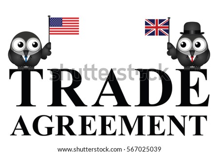 Representation of USA UK transatlantic trade agreement negotiations isolated on white background
