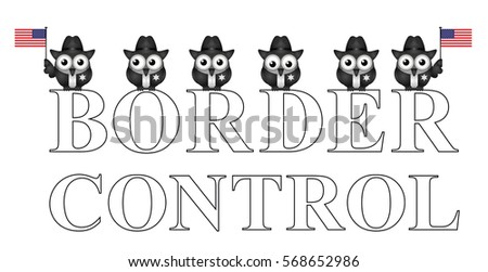 Comical USA border control with custom officials isolated on white background