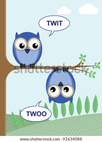 Two owls calling twit twoo to each other