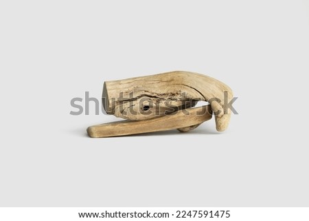 Old wooden figures isolated on white background. Timber totem Imagine de stoc © 