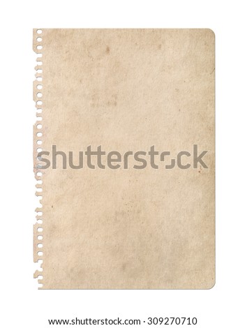 Vintage paper isolated on white. Notebook