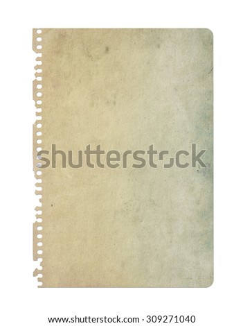 Vintage paper isolated on white. Notebook page