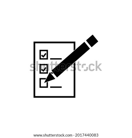 Survey icon. Vooting symbol with pen and paper. Isolated black illustration on white background for graphic and web design.