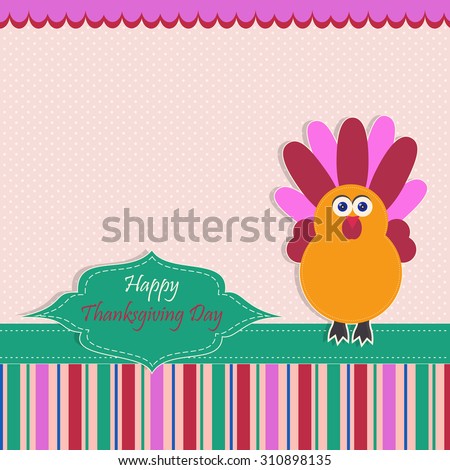 Template greeting card for Thanksgiving day with  holiday symbol turkey.