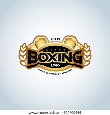 Boxing logo template. Golden color. Boxing club logotype. Boxing emblem, label, badge, t-shirt design, boxing, fight theme.