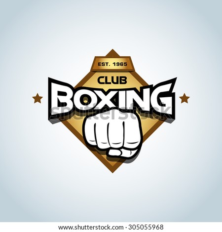 Boxing logo template. Golden color. Boxing club logotype. Boxing emblem, label, badge, t-shirt design, boxing, fight theme.