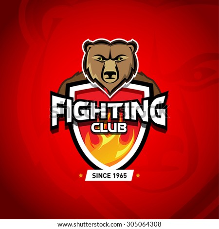 Fight club MMA UFC Mixed martial arts fighting logo template. Fighting club logotype. Fighting shield emblem, label, badge, t-shirt design, boxing, fight theme.