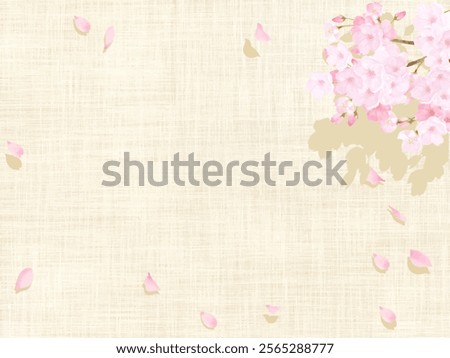 Japanese frame wallpaper background of swaying cherry blossom tree and linen or cotton material tablecloth vector illustration