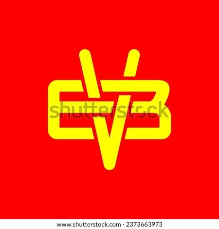 VB, EVB, VEB, BV, monogram logo overlapping, golden yellow color on a red background