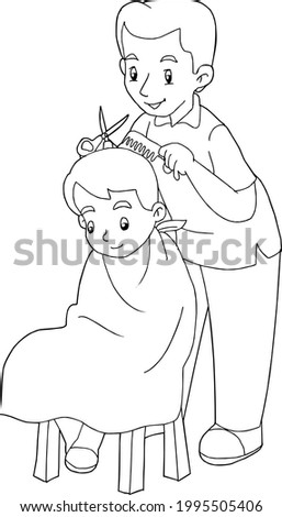 black and white image of a child getting a haircut