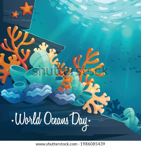 World oceans day. Sea animals. Poster. Vector illustration.