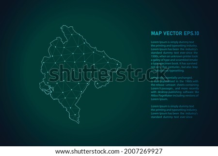 montenegro map. Abstract mash line and point scales on dark background . 3D mesh polygonal network line, design sphere, dot and structure. Vector illustration eps 10.