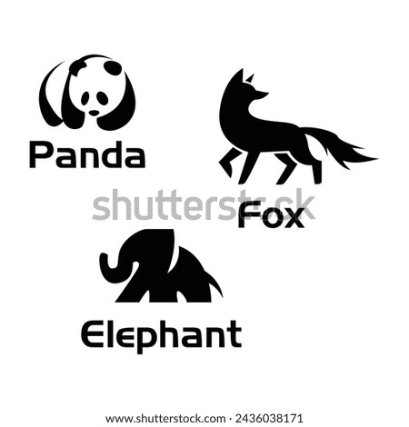 Animal Logos. Fox Logo. Elephant logo. Panda Logo. Vector Animal Logos. EPS10